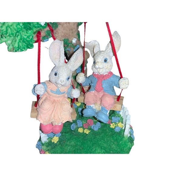 Tabletop Easter Decor- Rabbits Swinging in Tree - Picture 2 of 9